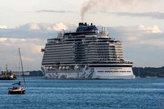 Southampton England UK. 27.09.2025. Norwegian Prima cruise ship departing Southampton docks southern England UK