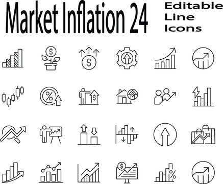 Market Inflation icon set. Editable stroke.