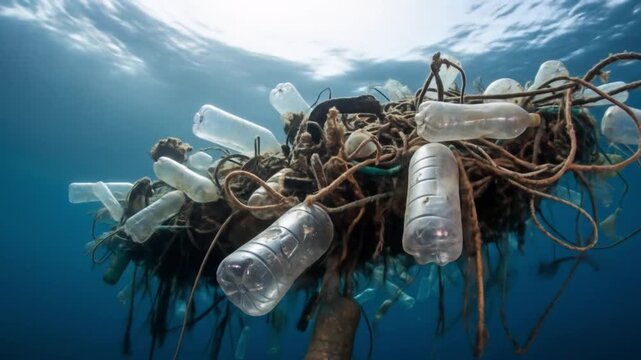 Ocean plastic island floats beneath water