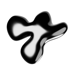 Abstract Black and White Blob Shape with Reflective Surface on Transparent Background Studio Shot