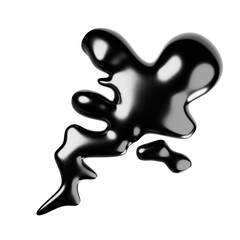 Abstract Chrome Metallic Blob with Fluid Form Floating on Transparent Background, Reflective Surface, Modern Minimalist Design