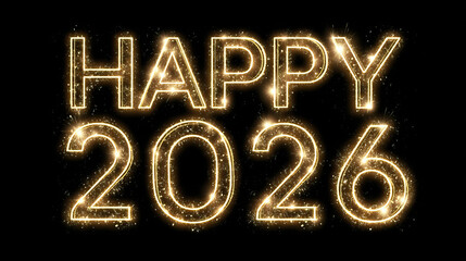 Glowing Neon HAPPY NEW YEAR 2026 Typography on Transparent Background