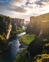 Stunning landscape of a river flowing through a canyon
