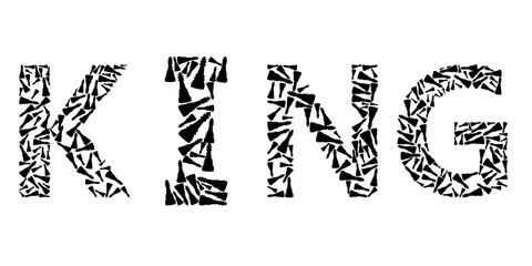 The word KING created from a mosaic of black shattered triangle fragments on a white background.