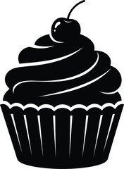 Delicious frosted cupcake with cherry topping simple silhouette vector graphic dessert treat vector