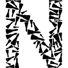 Artistic representation of the letter 'N' composed of numerous dark-colored chess pieces.