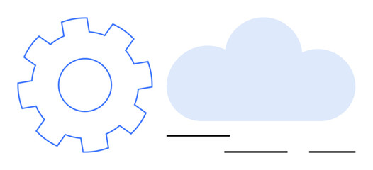 Blue gear beside a light blue cloud with black lines suggesting movement or connectivity. Ideal for technology, cloud computing, innovation, system integration, automation, digital transformation