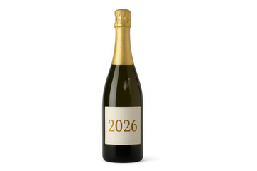 Champagne bottle with 2026 label for new year's eve celebration, festivity, and future planning