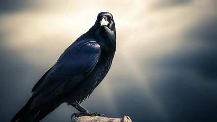 majestic black raven perched under dramatic sky - Powered by Adobe