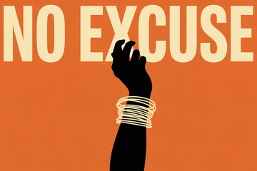 Raised Hand Silhouette with No Excuse Text on Orange Background