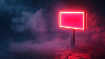 A blank neon red sign shrouded in mysterious blue and red smoke, perfect for futuristic marketing, dystopian themes, or edgy music event promotions. Evokes intrigue and atmosphere.