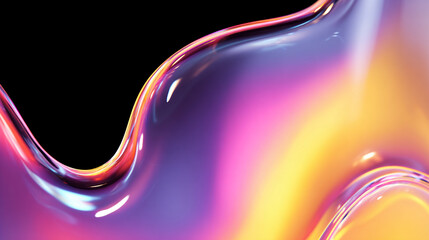 Vibrant abstract gradient of pink, purple, and yellow glass shapes against black background. Glossy, futuristic, and translucent design ideal for digital art, tech interfaces, and modern backgrounds.