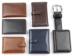 Assorted leather wallets and a belt