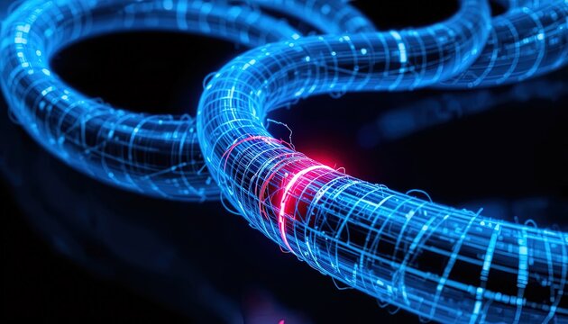 Dynamic futuristic network cable design showing data transfer and connection, perfect for technology, science, and communication concepts
