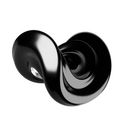 Glossy Black Abstract Figure Floating Against Transparent Backdrop Smooth Curving Shape Reflective Surface Unique Form Three Dimensional Design Isolated Object Modern Art