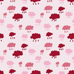 Seamless Pink Cloud Rain Pattern – Cute Cartoon Background Perfect for Wraping paper, background and Fabric