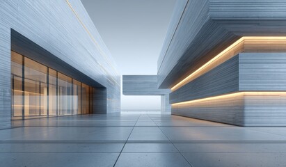 Showcases a modern architectural structure with clean lines and illuminated details, creating a contemporary and sleek appearance.