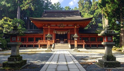 Fototapeta premium Red Shinto shrine in a forest
