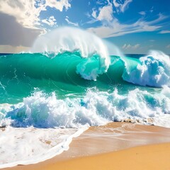 Stunning ocean wave crashing on a beach