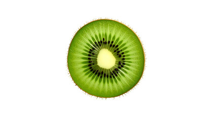Kiwi slice closeup, vibrant green fruit, black background