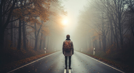 man walking on the road