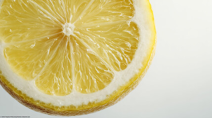 High-resolution close-up of a fresh lemon slice, perfectly isolated on a clean white background
