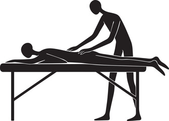 Silhouette of a massage therapist performing a therapeutic massage on a client lying on a treatment table, showcasing relaxation and wellness in a serene environment
