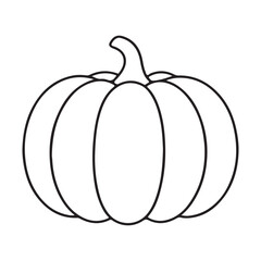 Outline of a pumpkin with distinct ridges and a curved stem, showcasing its round shape and natural texture, ideal for autumn-themed illustrations and designs