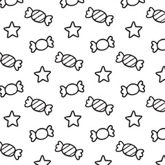 Colorful candy and star pattern illustration, featuring playful designs on a white background, perfect for children's products and festive decorations, enhancing visual appeal and creativity