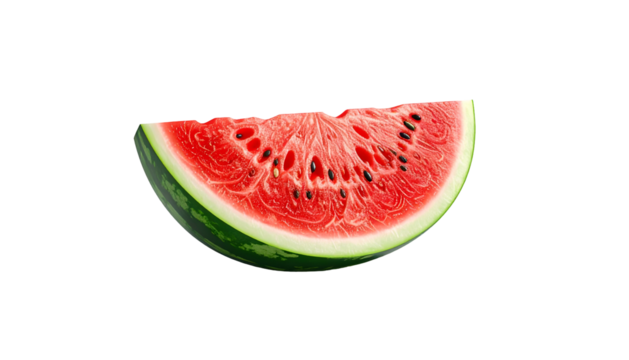 Juicy slice of watermelon with black seeds, green rind on black