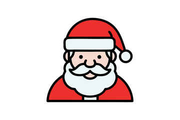 A simple cartoon illustration of Santa Claus's head and shoulders, featuring his iconic red hat, white beard, and red suit.