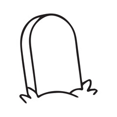 Simple black and white illustration of a gravestone emerging from the ground, surrounded by grass, symbolizing themes of remembrance and mortality in a minimalist style