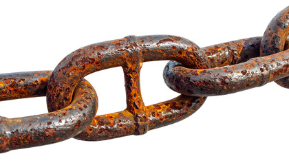 Fototapeta premium Close-up of weathered, rusty metal chain links, showing decay
