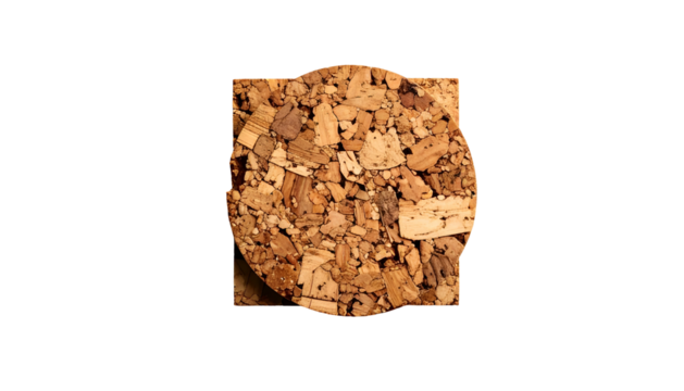 Close-up of cork top, wood texture, isolated on black. Natural, rustic aesthetic