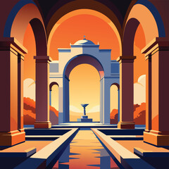 twin marble arches with fountain between them  (2).eps