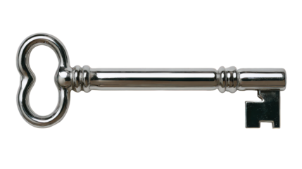 Vintage Style Silver Key Against Black Background