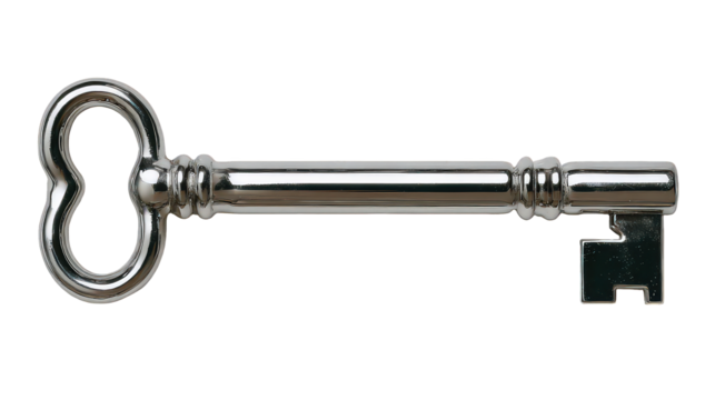 Vintage Style Silver Key Against Black Background