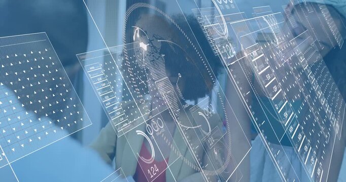 Analyst scrolling data and typing while associate pointing at finance charts updating metrics