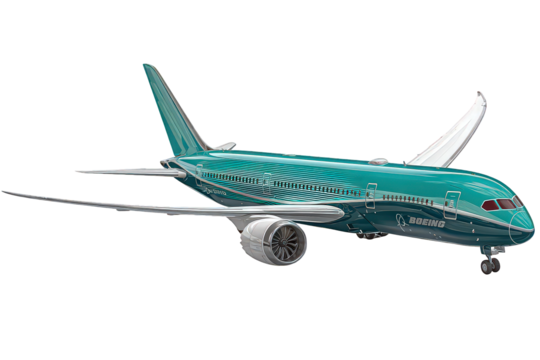 Teal And White Commercial Airplane Profile View