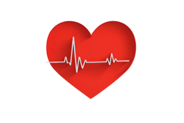 Red Heart Symbol with Heartbeat Line Art