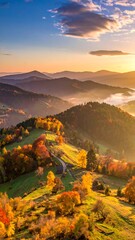 Autumnal mountain vista at sunrise