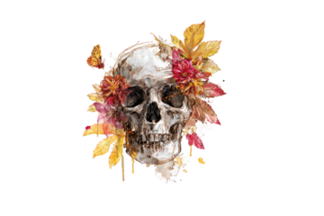 Autumn Leaves Adorn Human Skull Graphic