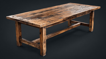Rustic wooden dining table, isolated on transparent background, high-resolution product photo, detailed texture, professional stock image, clean presentation