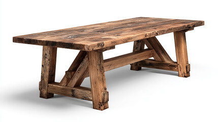 Rustic wooden dining table, isolated on transparent background, high-resolution product photo, detailed texture, professional stock image, clean presentation