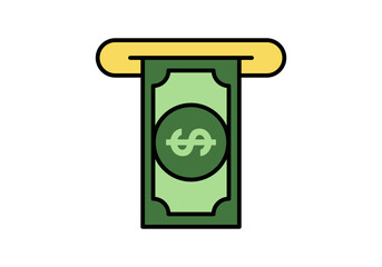Flat colored withdrawal vector, representing money taking and banking.
