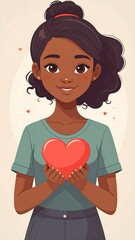 Smiling girl holding a heart