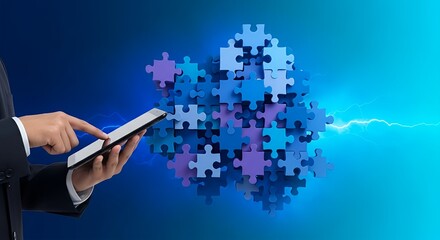 Engaging digital solutions with mobile technology connecting puzzle pieces for strategic thinking and innovation in business