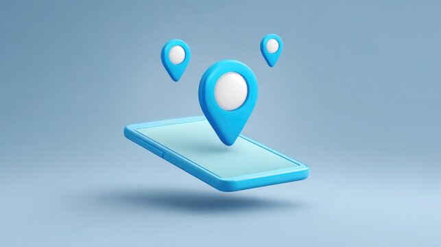 3D illustration of location pins hovering above a smartphone screen representing mobile navigation and GPS technology concepts for modern applications