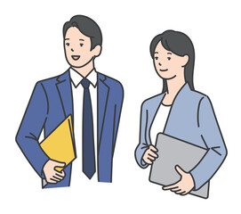 2人の働くビジネスパーソンのシンプルイメージ イラスト素材