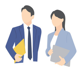 2人の働くビジネスパーソンのシンプルイメージ イラスト素材